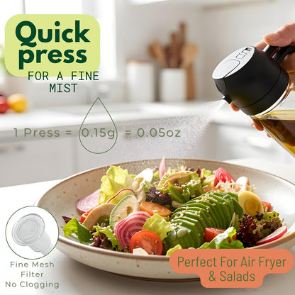 Glass Olive Oil Sprayer for Cooking 16Oz/470Ml – Transparent 2 in 1 Glass Oil Sprayer & Dispenser with Scale, Kitchen Gadgets & Air Fryer Accessories, Olive Oil Dispenser – Black