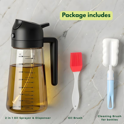 Glass Olive Oil Sprayer for Cooking 16Oz/470Ml – Transparent 2 in 1 Glass Oil Sprayer & Dispenser with Scale, Kitchen Gadgets & Air Fryer Accessories, Olive Oil Dispenser – Black