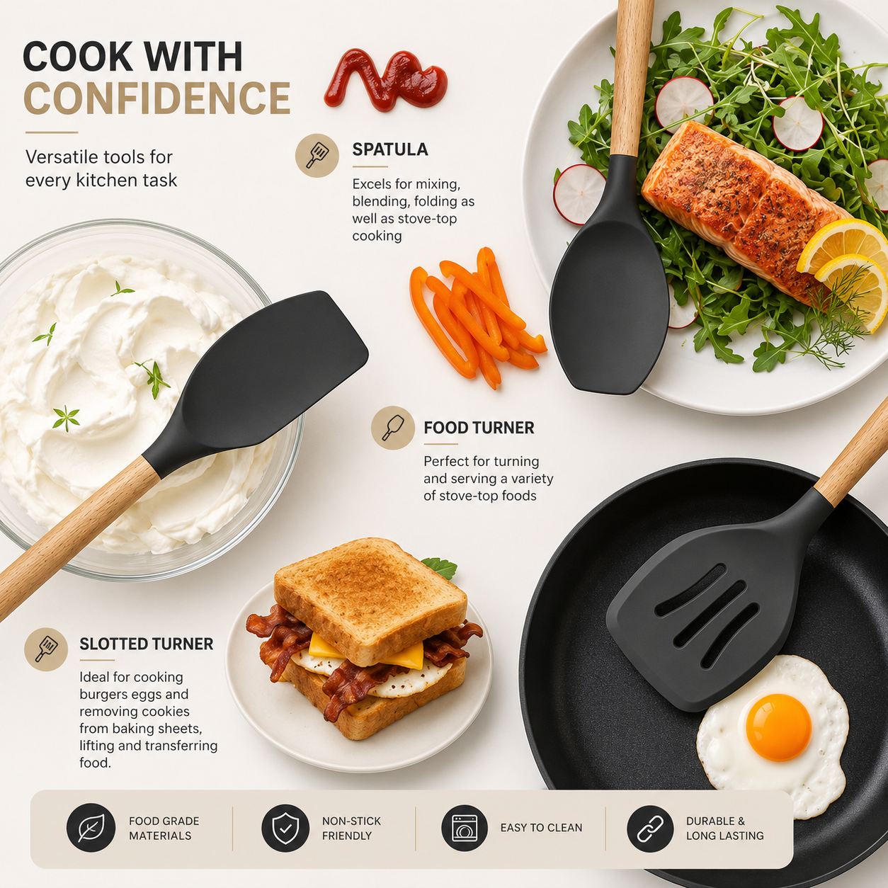 Kitchen Silicone Cooking Utensils, 12 Pc Kitchen Utensil Set, Wooden Kitchen Utensils, Kitchen Gadgets and Spatula Set