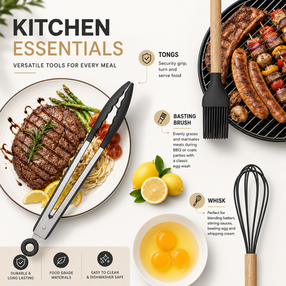 Kitchen Silicone Cooking Utensils, 12 Pc Kitchen Utensil Set, Wooden Kitchen Utensils, Kitchen Gadgets and Spatula Set